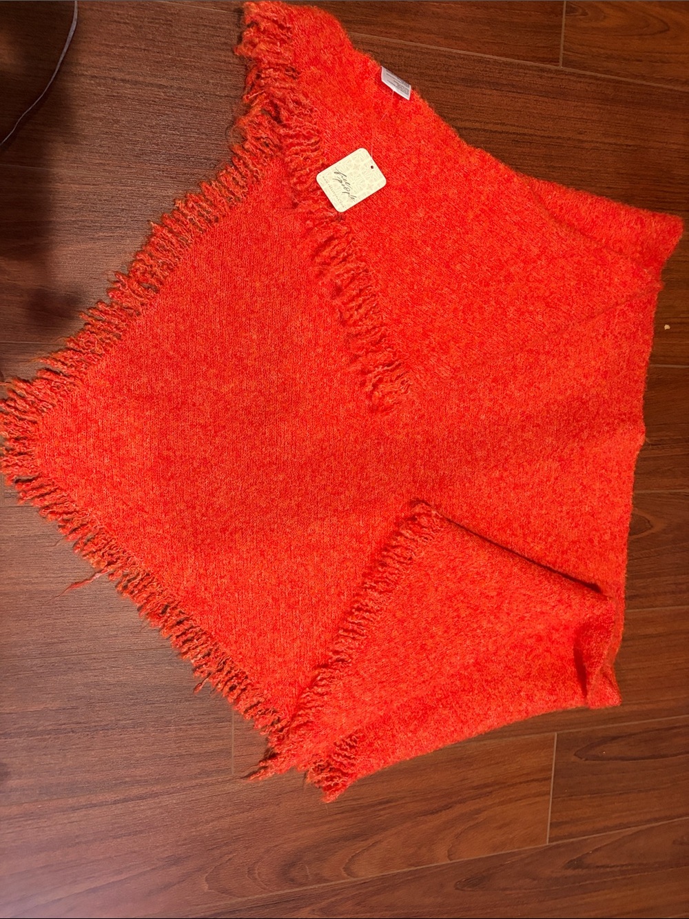 Free People ForeverTribeca Fringe Shawl. Electric Orange. - Picture 10 of 11